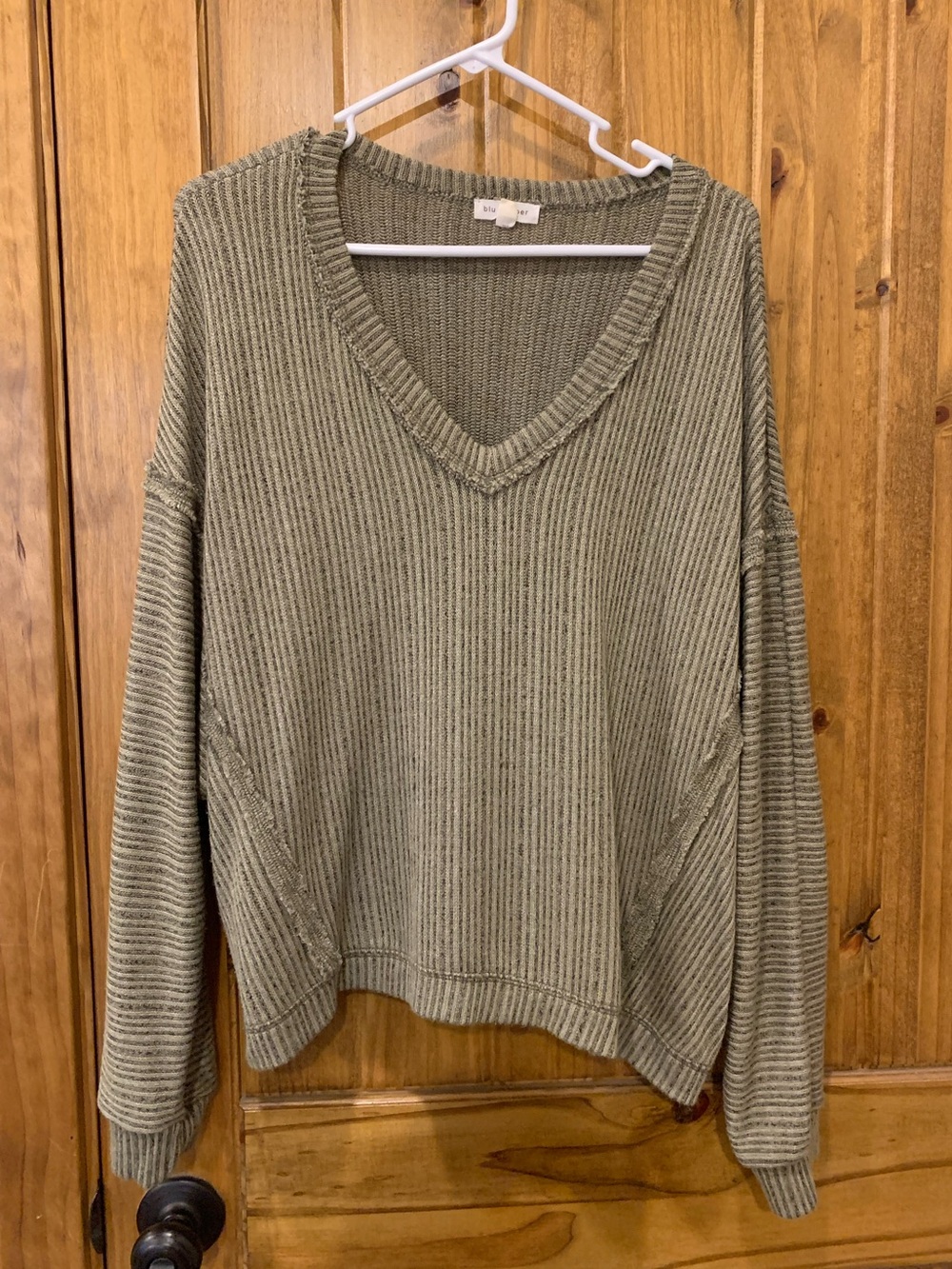Blu Pepper Ribbed V-Neck Sweater in Sage Green